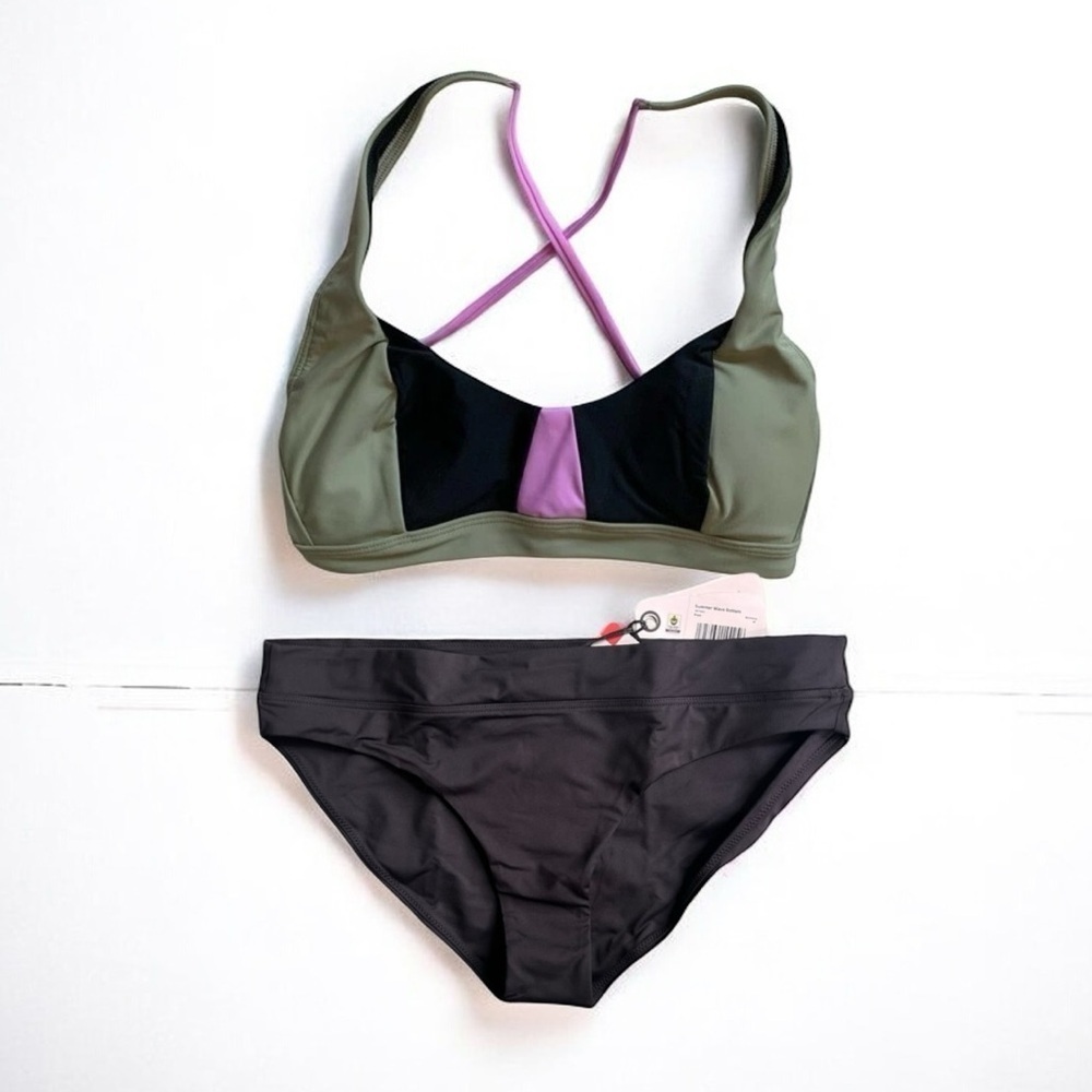 🌻NEW w/tag Prana Size Medium Tulum Bikini Top + Black Summer Wave Bottom Set (4)